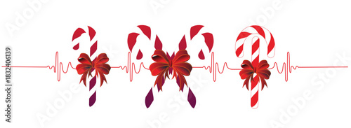 Christmas background with decorations, Christmas candies and ribbons and space for text