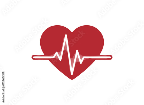 A deep red heart symbol overlaid with a white EKG line representing a heartbeat on a black background