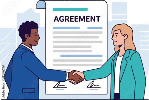 Business partners shaking hands over a contract agreement