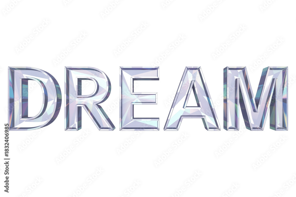 Fototapeta premium The word 'DREAM' rendered in a stunning, multifaceted diamond-like text effect, showcasing sparkling brilliance and crystalline elegance. background removed