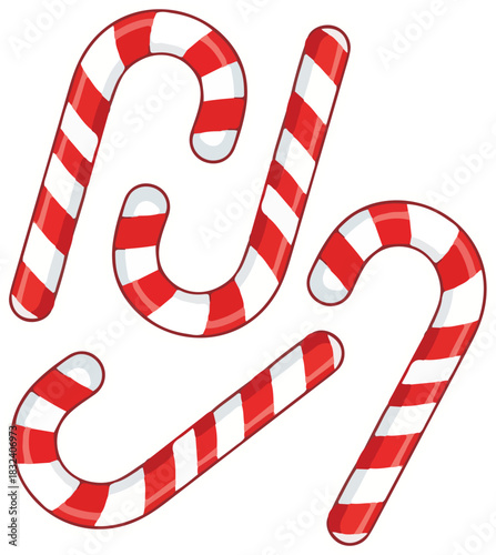Vector set of cartoon Christmas holiday candy canes
