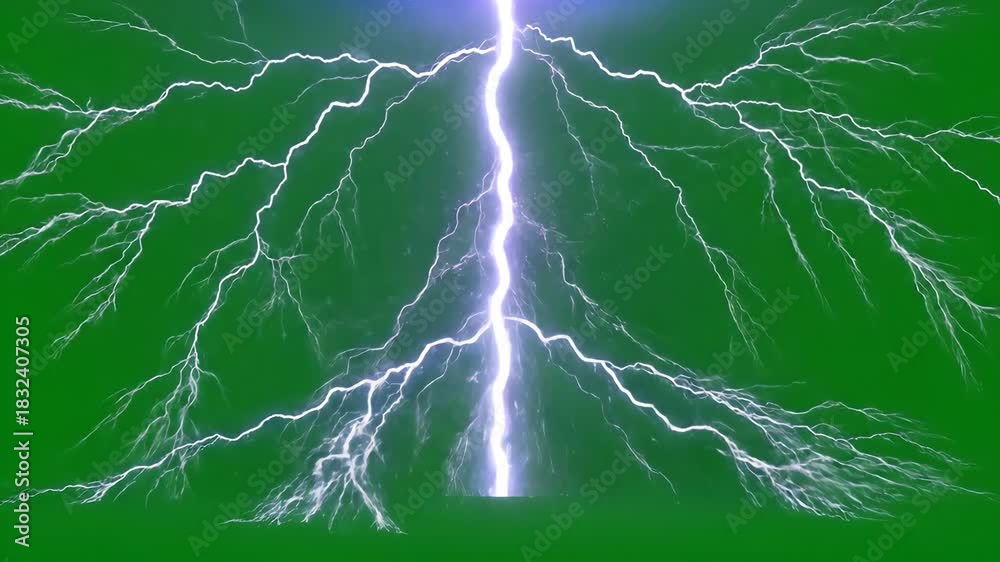 Dramatic Lightning Strike with Branching Arcs on Green Screen A ...