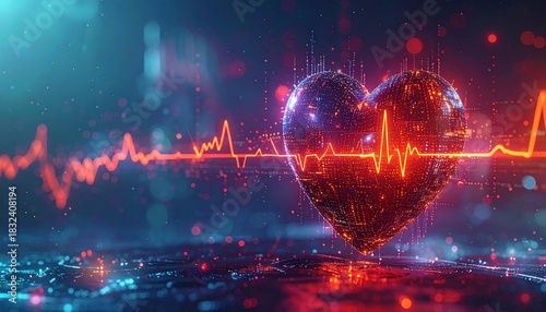 Heartbeat line transforming into a digital AI code, AI role in real-time patient monitoring and heart health management. Advanced AI technology for cardiac care