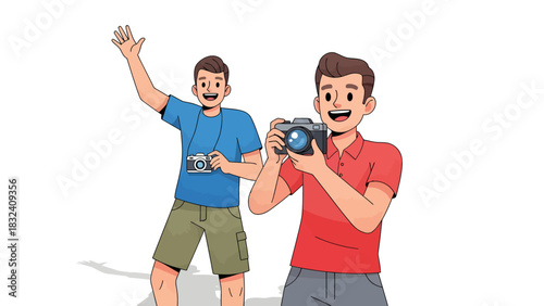Cartoon Tourist Waving with Camera Illustration