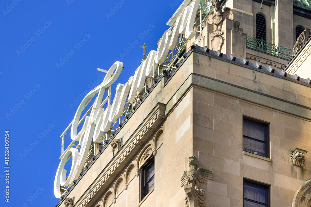 Fototapeta premium Toronto, Ontario, Canada,12 August, 2025: Toronto landmark Fairmont royal York hotel located in downtown close to Union Station and financial center