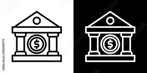 Bank Icon Of Flat Black And White Style 
