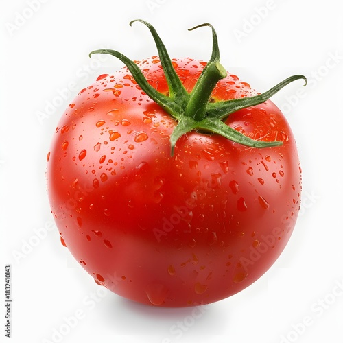Fresh Red Tomato with Water Droplets on Image White Background