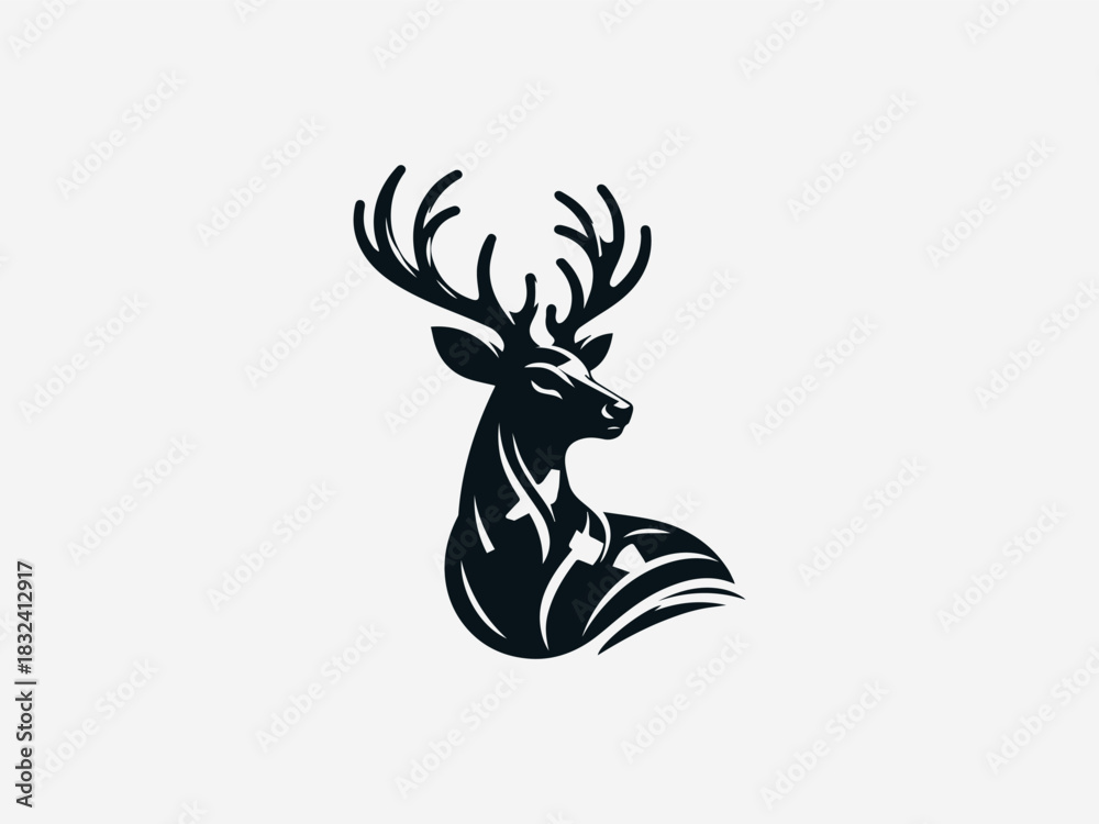 Fototapeta premium Shiny Deer black vector logo illustration