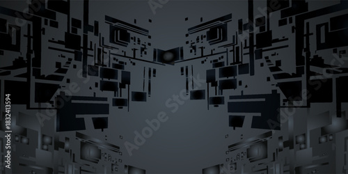 Abstract Dark Geometric Shapes with Reflections and Gradient Lighting.