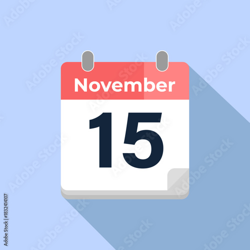 November 15 Vector Calendar
Modern flat color vector calendar with date