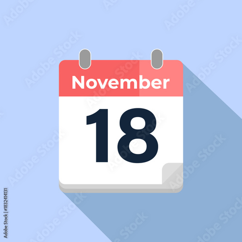 November 18 Vector Calendar
Modern flat color vector calendar with date