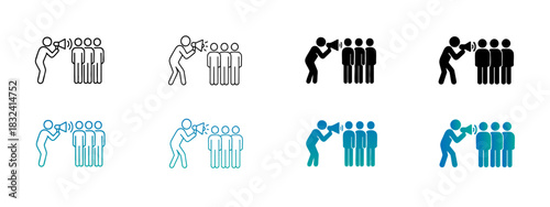Communication and Public Speaking Icons with Megaphone and Group