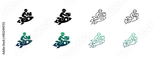 Fast Delivery Rocket Courier Icon Set