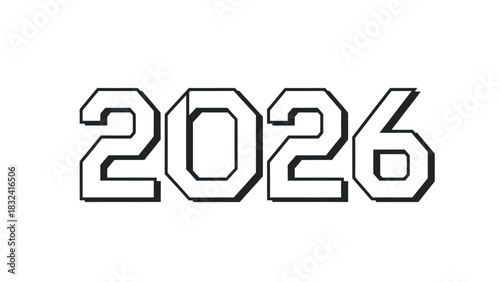 Futuristic rendering of the year 2026, an outlined and stylized graphic date display