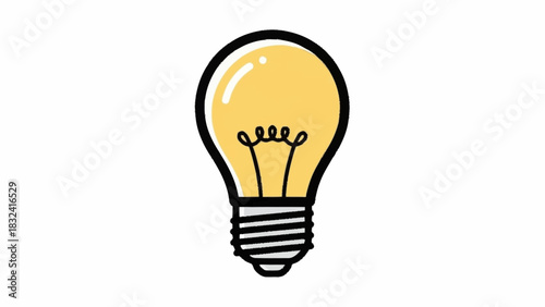 Bright yellow electric light bulb icon representing a creative idea, innovation, and inspiration. A simple isolated vector illustration