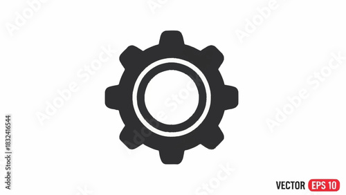 Minimalist gear icon isolated on white, symbolizing settings, mechanics, and industrial processes. Simple flat cogwheel vector for web and app interfaces