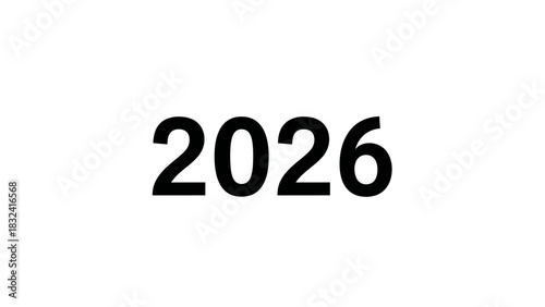Representation of the year 2026 in bold black font against a white background  clear