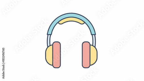 Colorful headphones icon in a flat line art style. Vector illustration of an audio accessory for listening to music or podcasts, isolated graphic design element