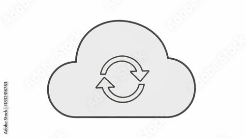 Simple line art icon of a cloud with refresh and synchronization arrows, representing data backup, online storage, and network connection