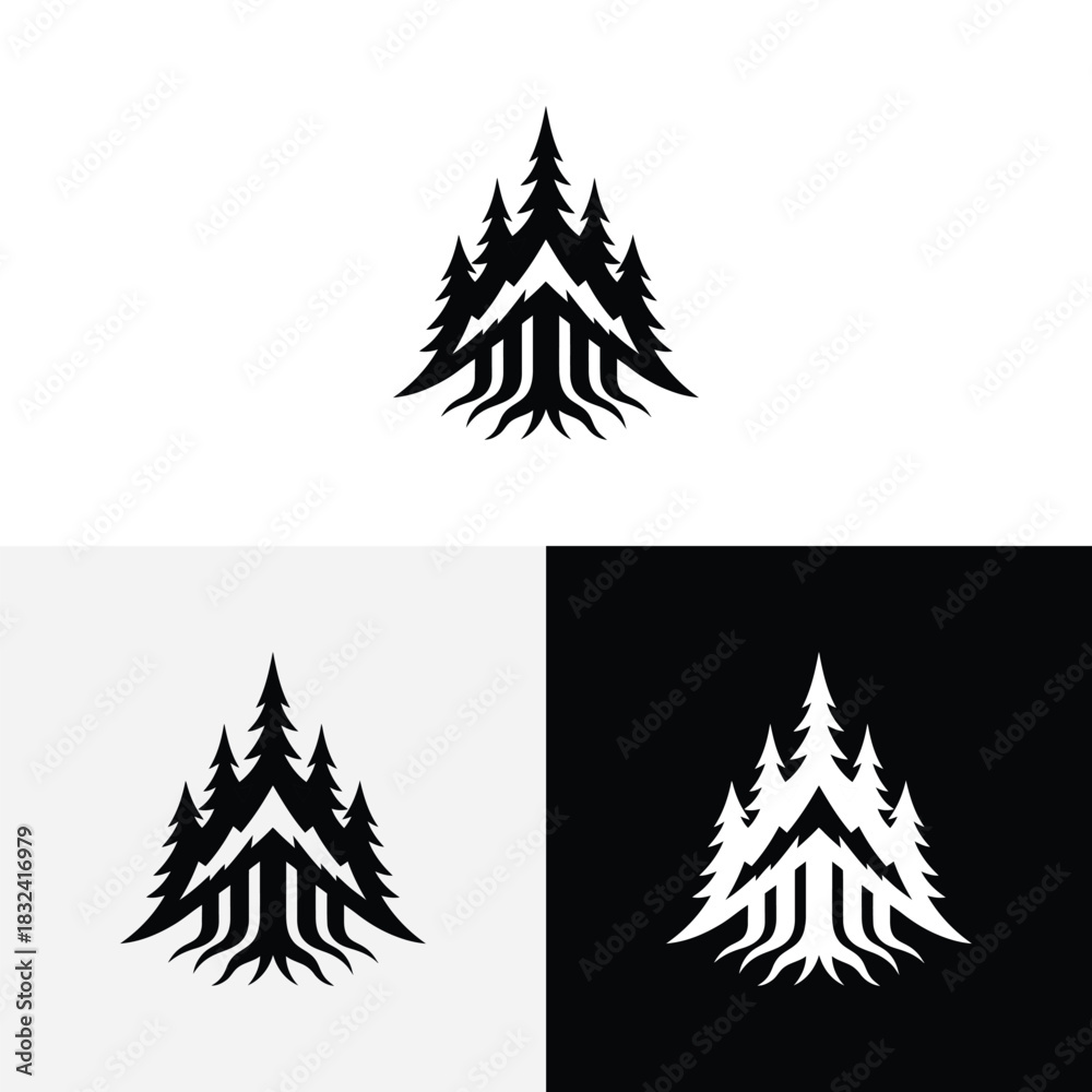Obraz premium Creative Modern mountain Pine Simple Logo Design
