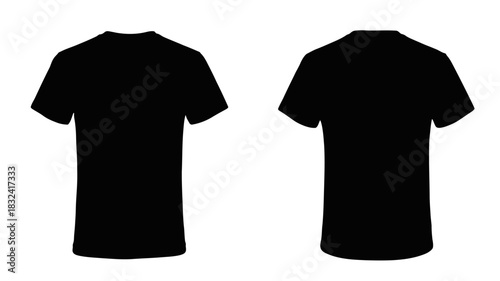 Two black t-shirt mockups display style options for clothing brand design and apparel presentation