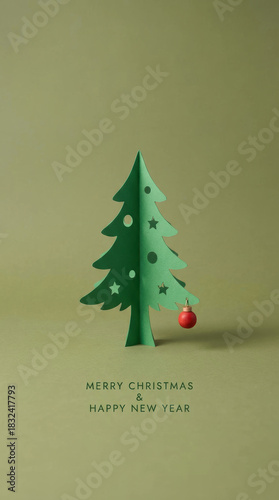 Affection colours dreamy flames glossy glow lighting magic moment satin shine sparkle star merry paper christmas tree with red bauble creating dreamy Christmas and New Year 2026 Background Concept