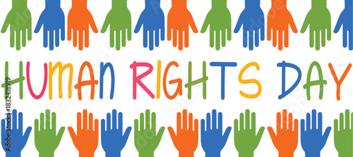 Human Rights Day Colorful Hands Banner.