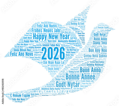 Happy New Year 2026 word cloud in different languages	