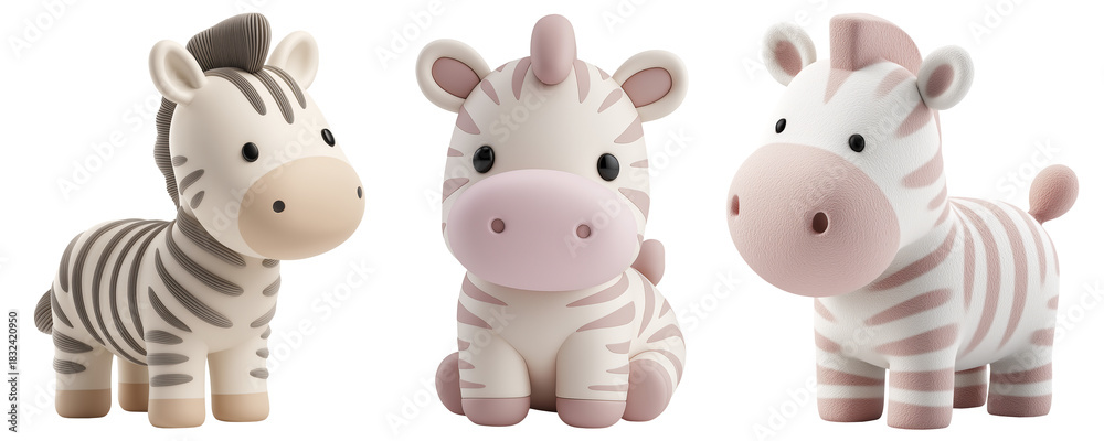 Fototapeta premium Charming 3d Set of Pastel Zebra Toy Characters with Gentle Colors