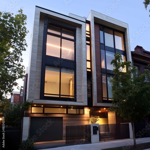 Modern Residential Building With Large Windows And Wood Accents Image