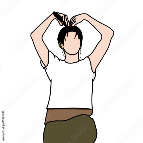 Vector illustration Korean K-pop idol. A handsome K-pop idol is performing a love sign at a concert.