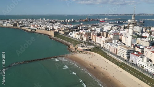 Scenic aerial view of Cadiz, Spain, captured by a drone.