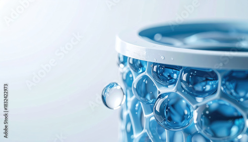 Abstract blue molecule sphere background showing clean water hydration. New science and cosmetic technologies provide fresh feeling for purity and moisturizing care