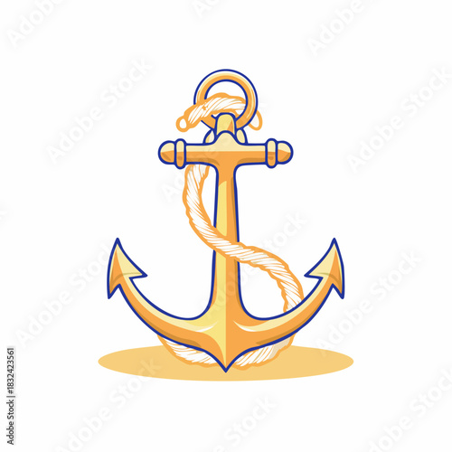Golden Anchor with Rope on Sandy Beach Illustration.