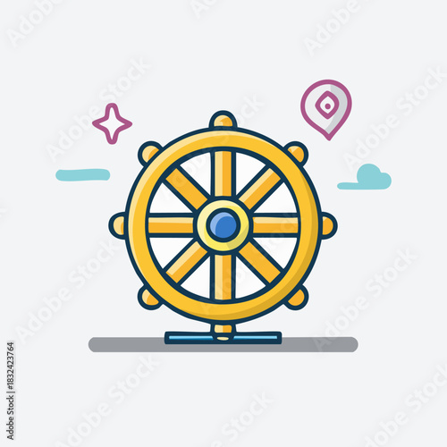 Golden Wheel of Dharma Symbol of Buddhism.