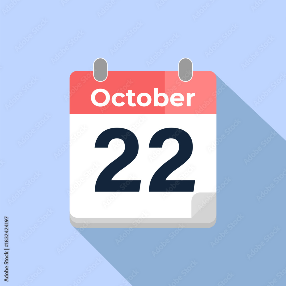 Fototapeta premium October 22 Vector Calendar Modern flat color vector calendar with date