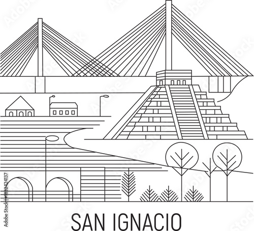 San Ignacio City Line Draw Simple Minimalist