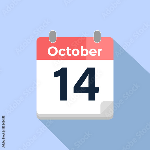 October 14 Vector Calendar
Modern flat color vector calendar with date