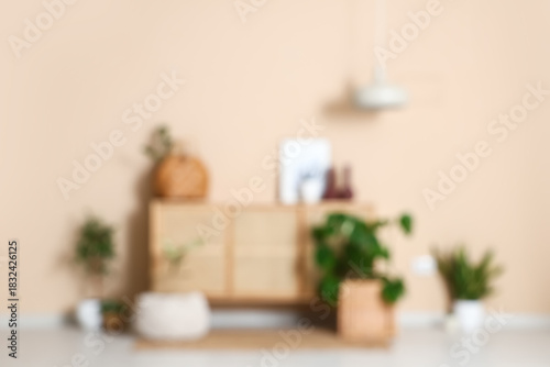 Wallpaper Mural Blurred view of room with commode, wicker baskets and plants Torontodigital.ca