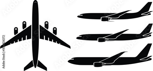 Airplane Silhouette Comparison – Top and Side Views of Aircraft for Aviation Design, Aerospace Education, and Aircraft Recognition Studies