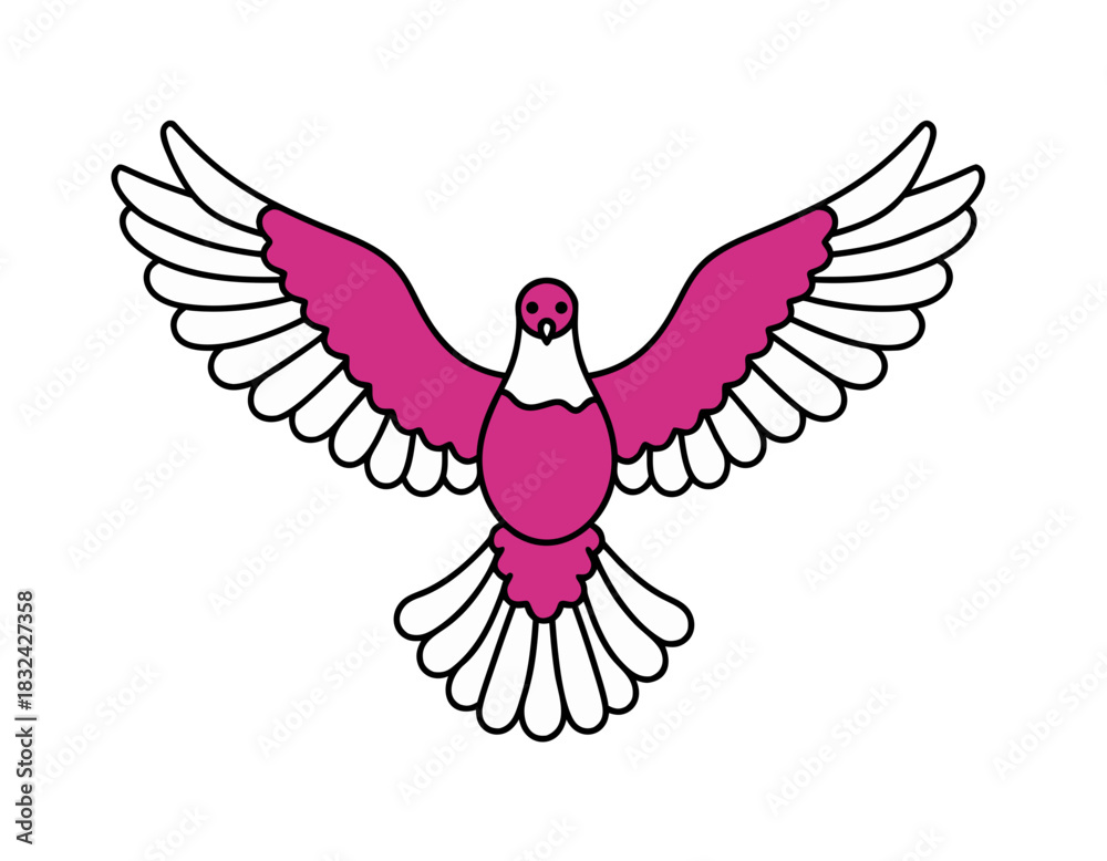 Obraz premium Stylized Pink and White Dove in Flight Against a Black Background Symbolizing Peace and Freedom