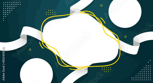 Trendy abstract background with geometric shapes and a white ribbon for text place
