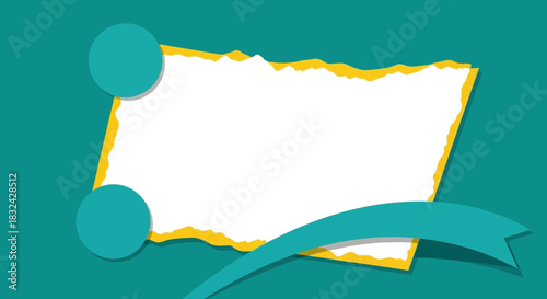 Minimalist geometric frame design with torn paper effect and ribbon accent ready for messages