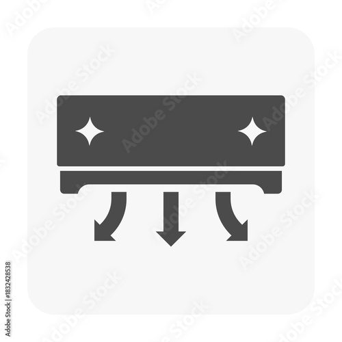 Clean wind airflow vector icon, showing cool fresh air coming from new, clean air conditioning indoor unit. Represent efficient HVAC cooling, air circulation, energy savings and healthy air quality.