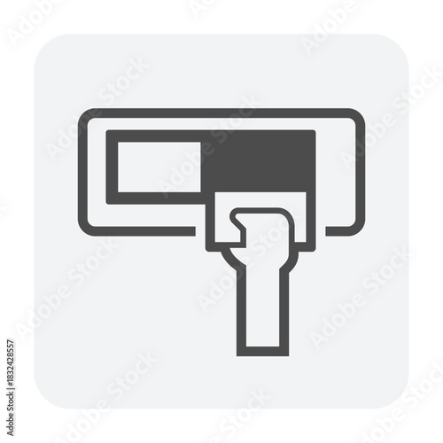 Air conditioner maintenance vector icon, air filter service by cleaning or replacement. Illustrates indoor unit evaporator filter care for clean air, health, cooling performance and HVAC efficiency.