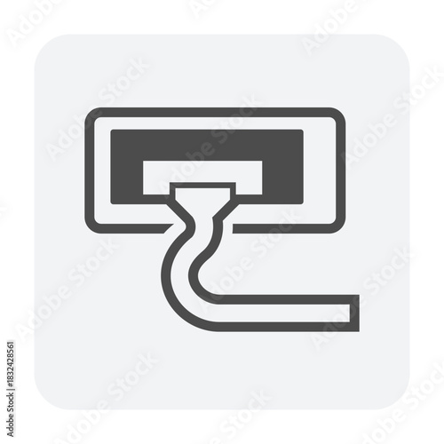 Air conditioner cleaning vector icon, vacuum cleaner removing dust from evaporator coil of indoor HVAC unit to improved airflow, cooling performance, energy savings and healthier air quality.