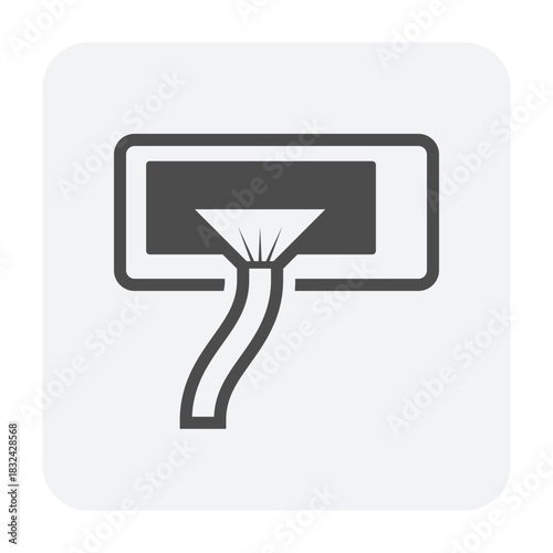 Air conditioner cleaning vector icon, showing water spray to wash remove dust and harmful particles from evaporator coil of AC indoor unit. Represents HVAC maintenance and improved health.