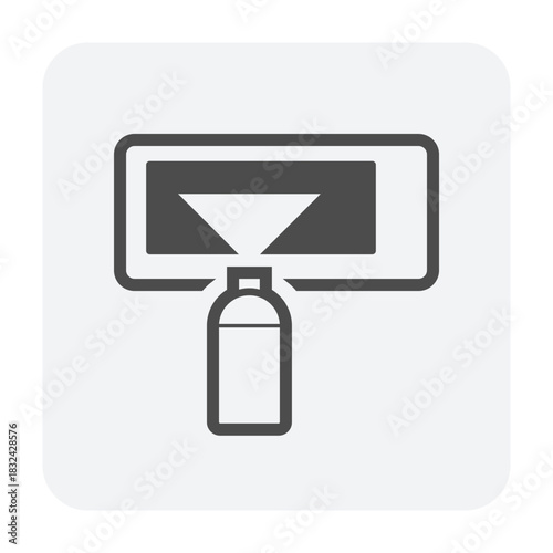 Air conditioner servicing vector icon, cleaning bottle applied to evaporator coil of indoor AC unit. To removing dust, dirt for efficiency of cooling airflow, energy saving and healthy air quality.