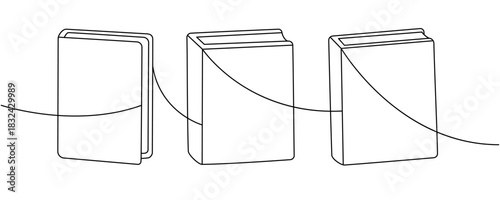 Minimalist linear drawing of three upright books arranged side by side in a modern contour style