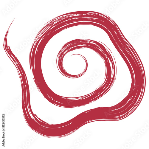 手描きかすれ筆タッチのうずまきストローク素材/赤
